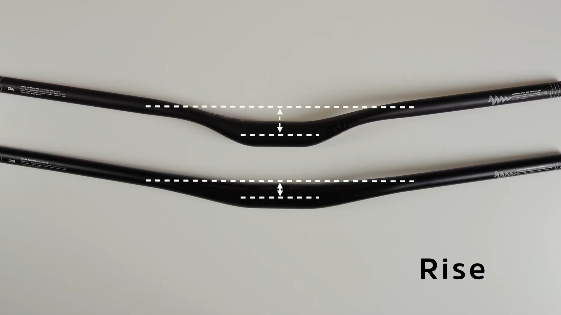 OneUp Components' 35mm Rise (Top) and 20mm Rise (Bottom) Handlebar Options
